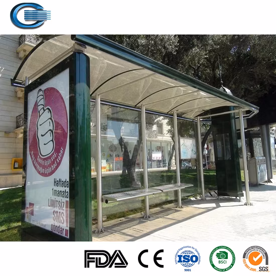Huasheng Bus Stop Shade Estrutura China Bus Stop Rain Shelter Fornecimento de ar condicionado Metal Bus Stop Shelter com porta de vidro Abrigo de ônibus